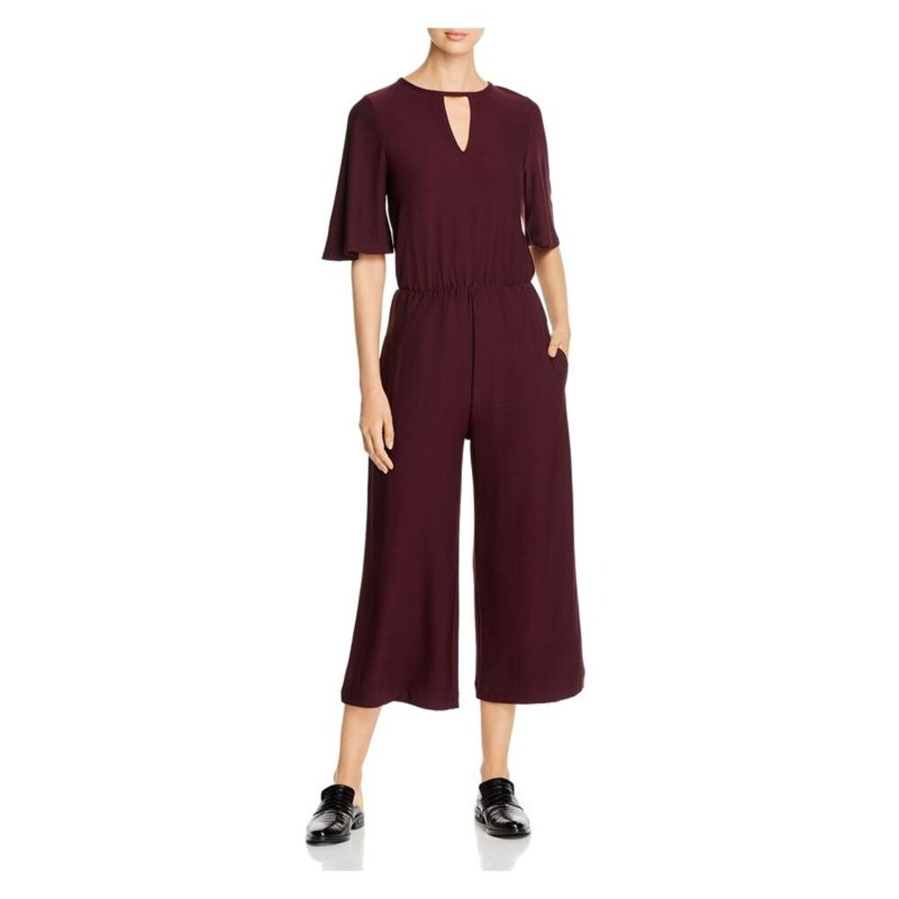 LYSSE Womens Purple Wide-leg Elbow Sleeve Keyhole Evening Cropped Jumpsuit M - Picture 1 of 2